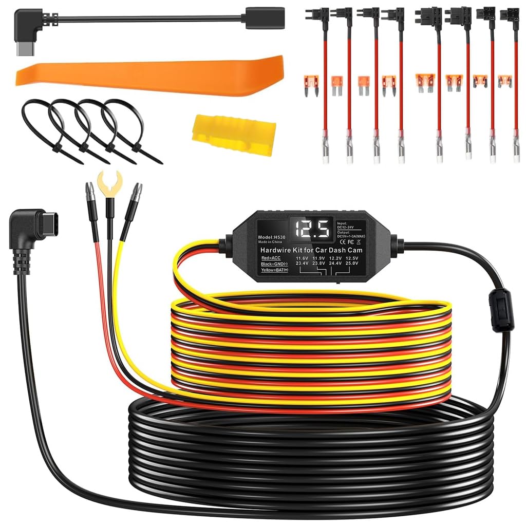 11.5ft Dash Cam Hardwire Kit 12V-24V Parking Mode Power Cable with Voltage Protection Display, Low-Voltage Cutoff, USB-C, Fuse Tap Wiring Kit for Dash Cameras, Mirror Cam & GPS Devices-image-15