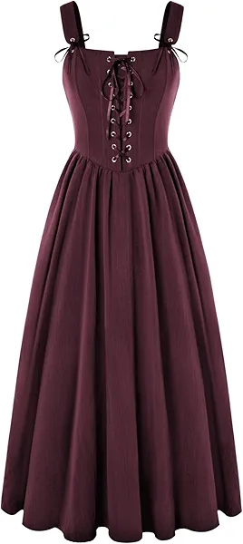 Scarlet Darkness Renaissance Dress Women Lace Up Cottagecore Sleeveless Long Dress Medieval Costume