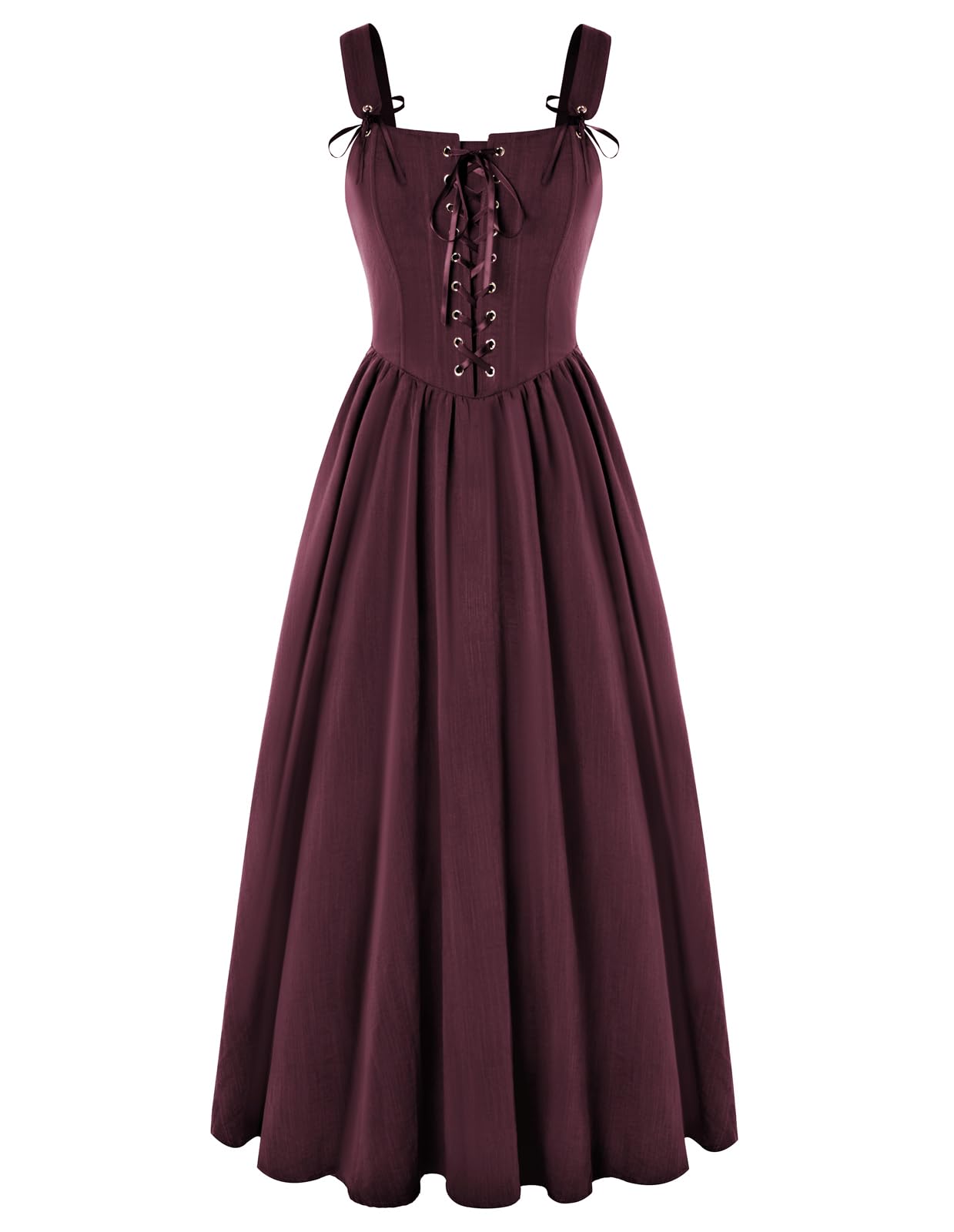 Scarlet Darkness Renaissance Dress Women Lace Up Cottagecore Sleeveless Long Dress Medieval Costume