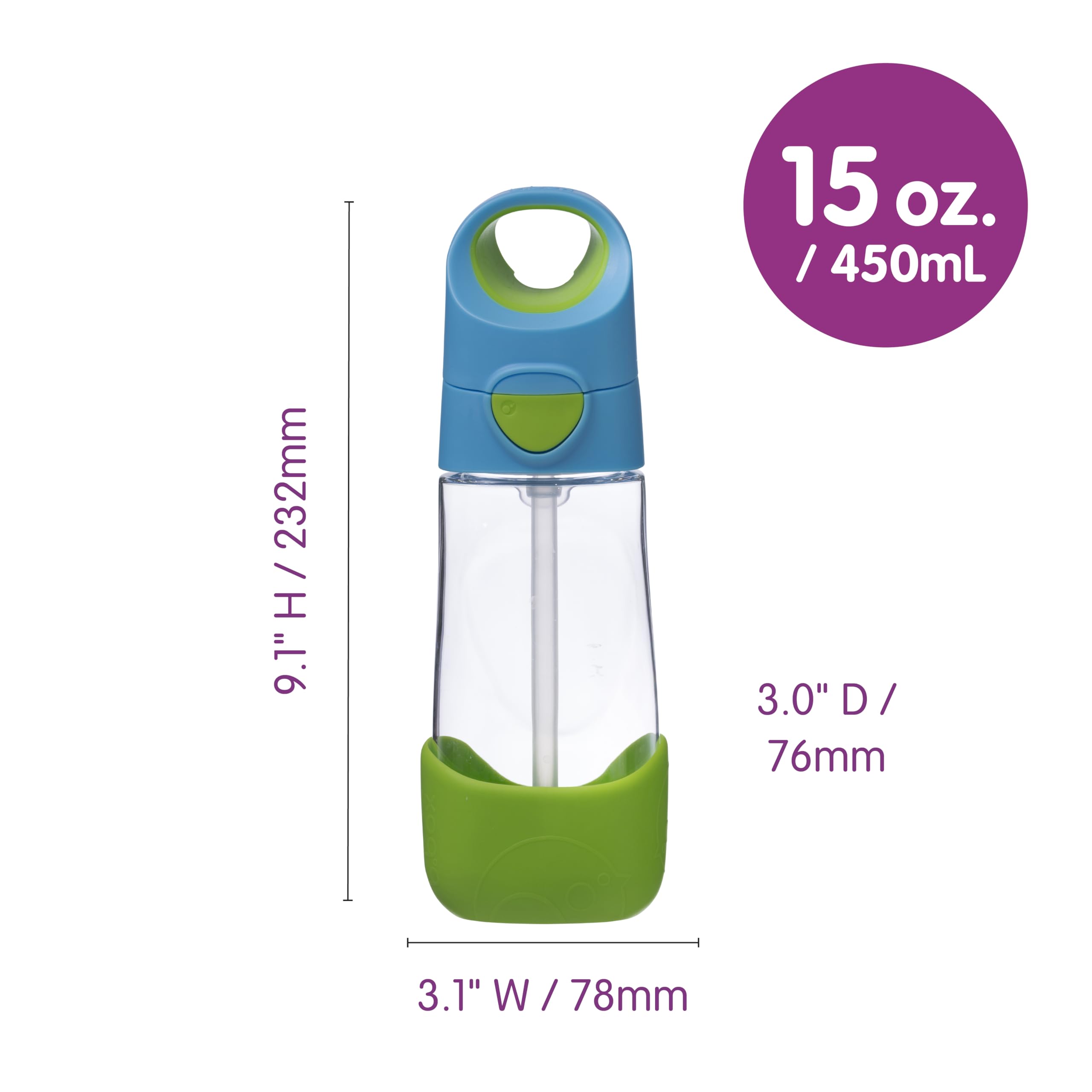 b.box TritanTM Butelka na napoje i wodę, łatwa do chwytania i szczelna pokrywka, fajny, nowoczesny, przyjazny dla dzieci design, najlepszy na kubek po niekapce, 450 ml (morska bryza)