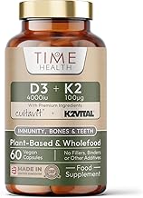 Vitamin D3 + K2 – 4000IU + 100UG – Whole Food & Plant-Derived – CULTAVIT® D3 (Cholecalciferol) – K2VITAL® K2 MK-7 - UK Made Supplement - Zero Additives (60 Capsule Bottle) (60 Capsule Bottle)