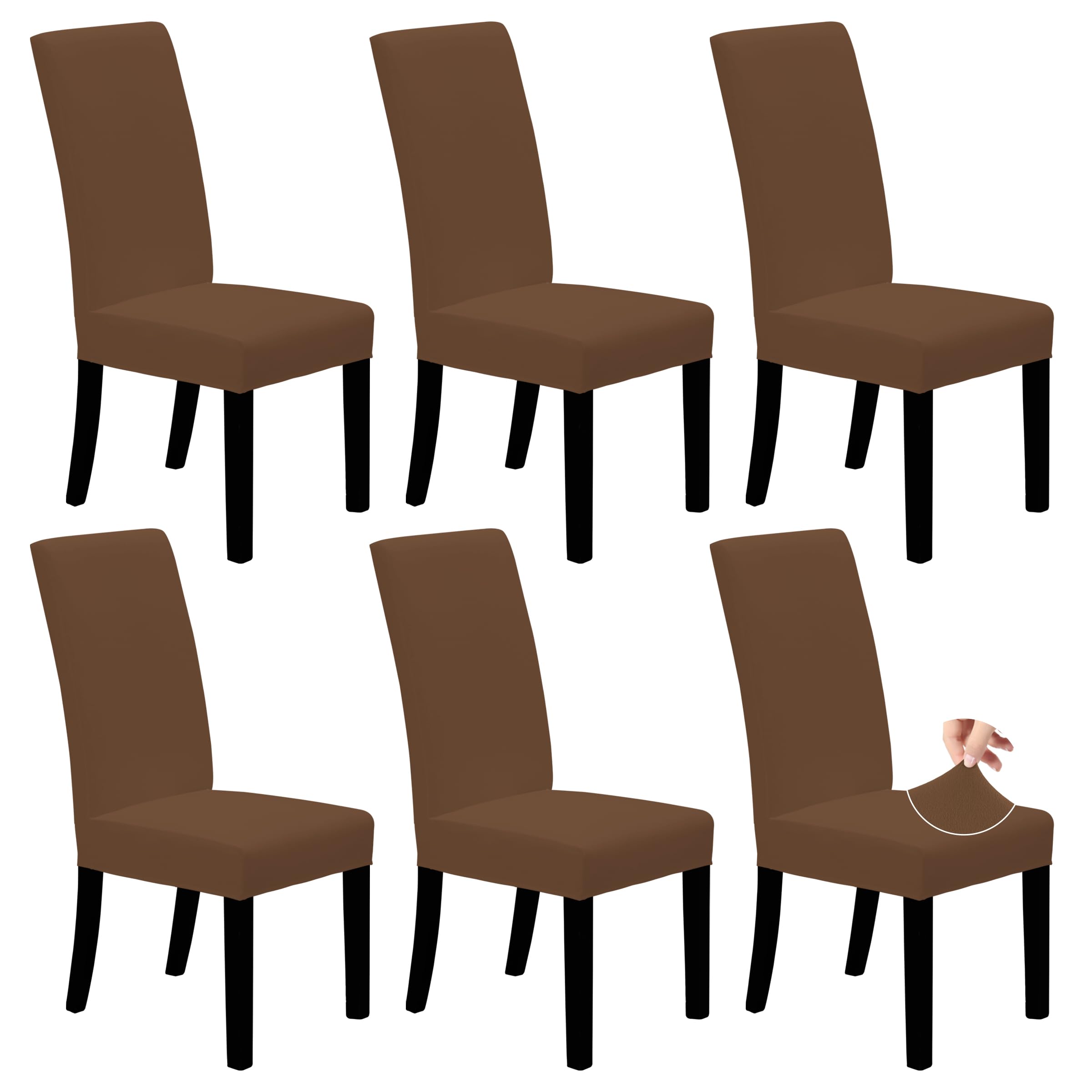 Easy-Going Dining Chair Covers Stretch Dining Room Chair Covers Set of 6, Parsons Chair Slipcovers for Dining Room, Ceremony, Banquet, Brown