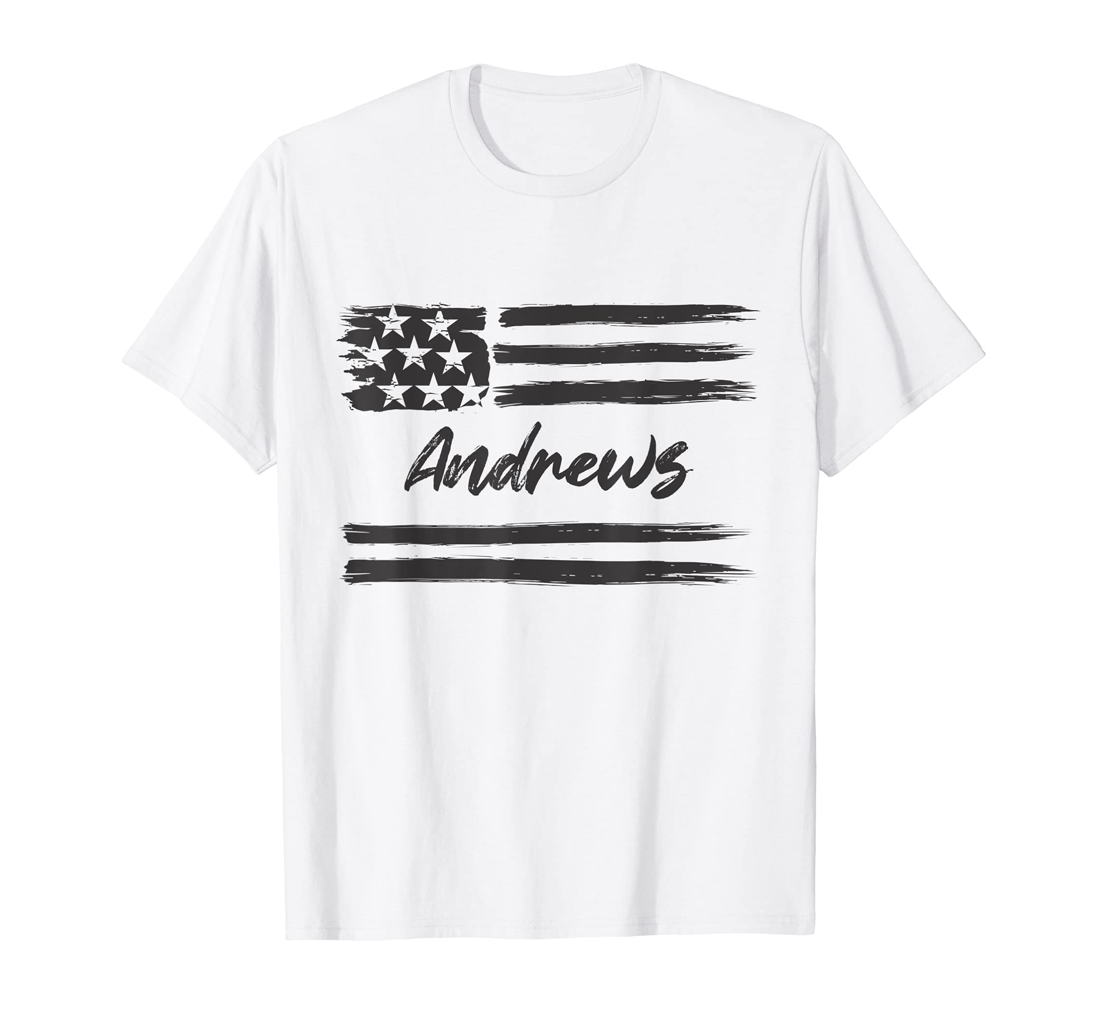 Andrews - Personalized Name, Stars and Stripes, USA Flag T-Shirt, White