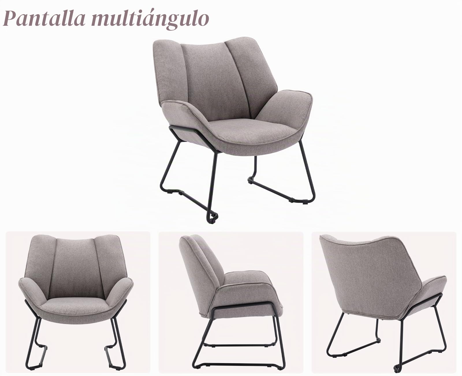 Ya-Home Sillones de Salón Individual de Lino Moderno, Butacas Pequeñas con Reposabrazos,Silla Lectura Silla de Ocio con Patas de Mrtal para Dormitorio/Sala de Estar,Gris
