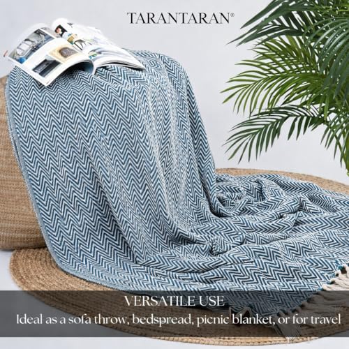 Image of Tarantaran All Season Cotton Weaved Throw Blanket for Bed /Sofa 50x70 INCHES (Teal)