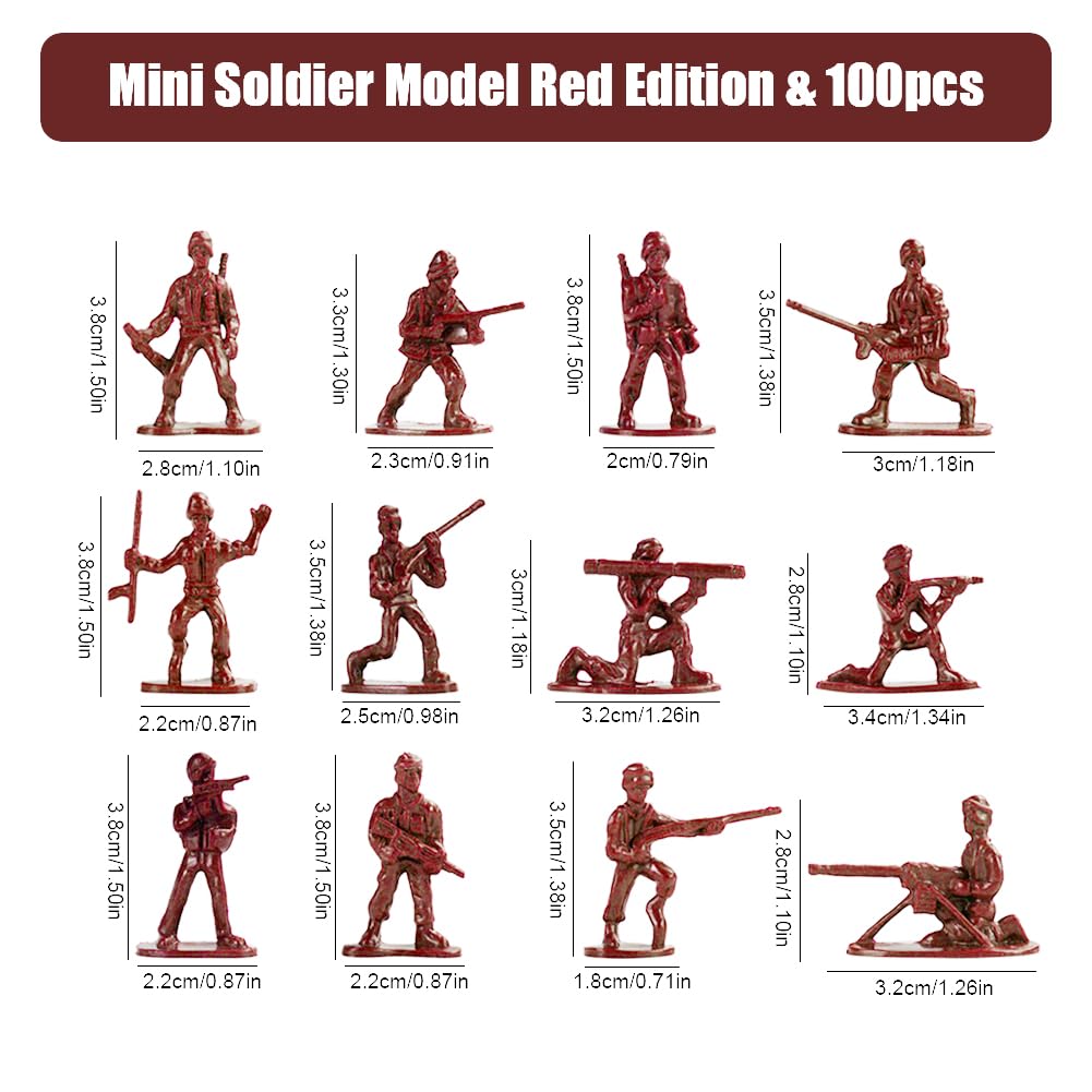 Larfraecy Mini Soldier Action Figures 100 Pcs Military Plastic Toy Set Military Combat Force War Games Plastic Mini Army Man Toy Set for Kids Toy small Soldiers for Boys Ages 3+ (Red) - Image 2