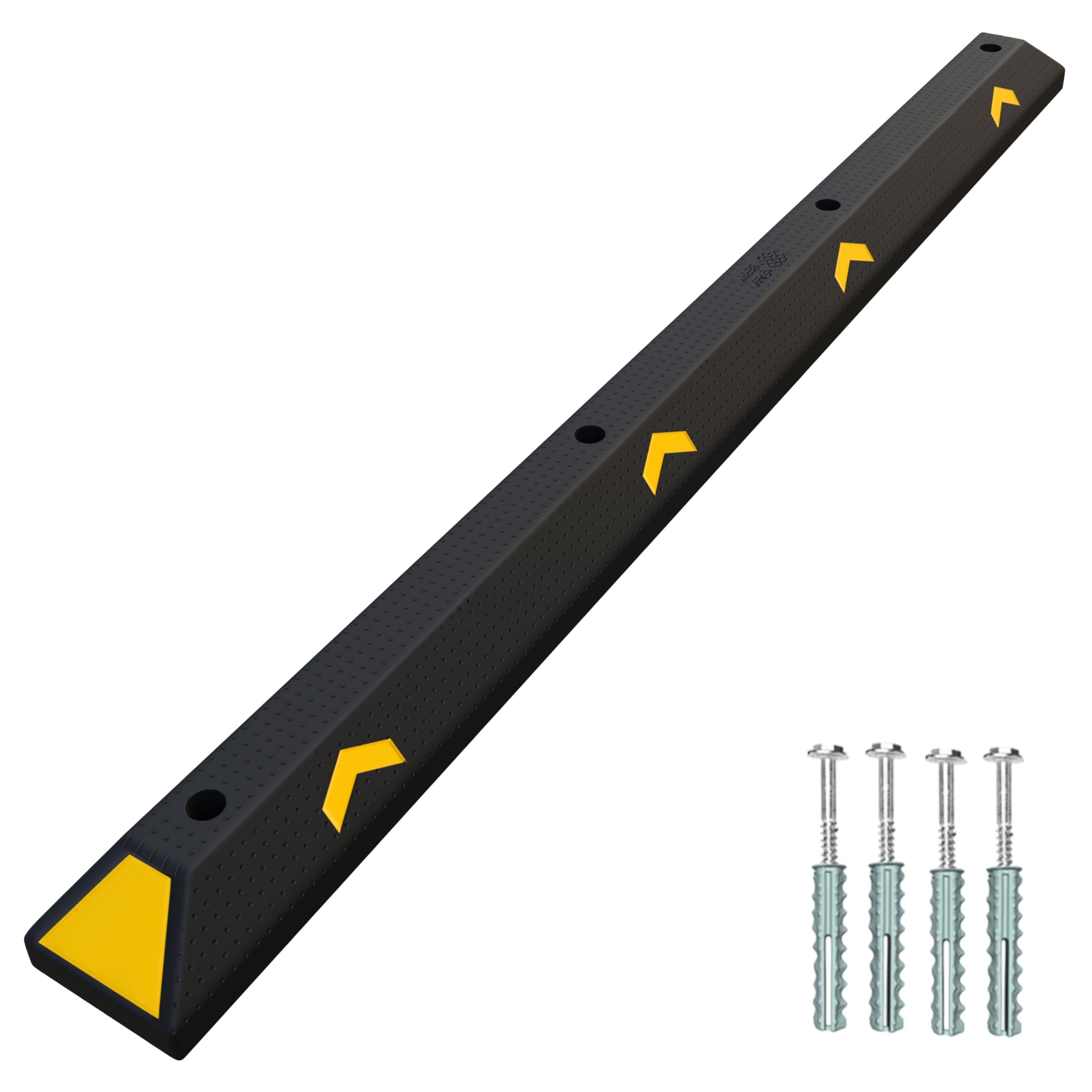 Berry Heavy Duty Wheel Stopper 183CM | Recycled PVC Parking Curb with Yellow Reflectors | 73Inch Black Car Wheel Stop Block | Parking Kerb for Garage, Driveway & Parking Areas