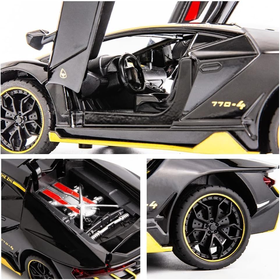 Image of 1 /24 Scale Lamborghini LP770 Alloy Diecast Model Vehicles Pull Back Toy Car with Light and Sound for Kids Boys Gift (Black)