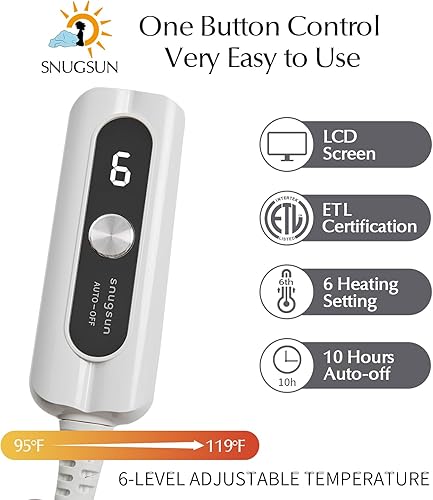 Miniatura 5 de SNUGSUN Manta térmica de piel sintética y sherpa tamaño individual, manta eléctrica segura con certificación ETL y FCC, suave y cálida, 6 niveles de
