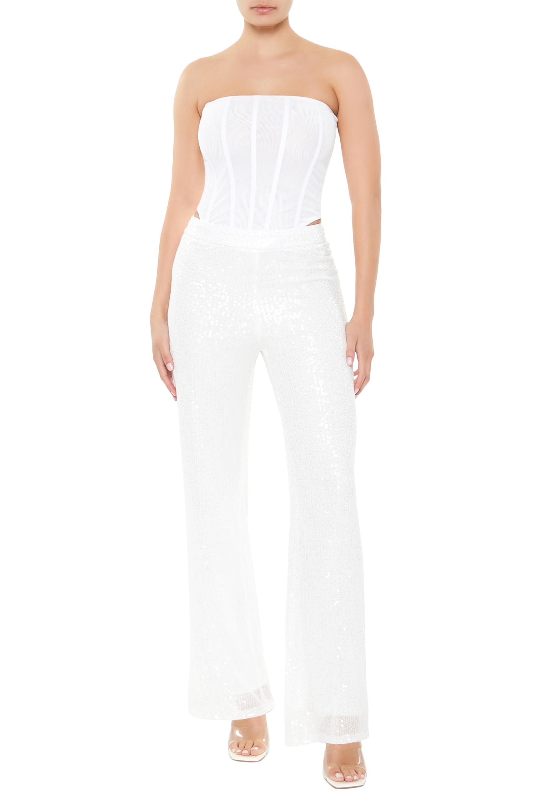 Forever 21 Women's Sequin High-Rise Wide-Leg Pants