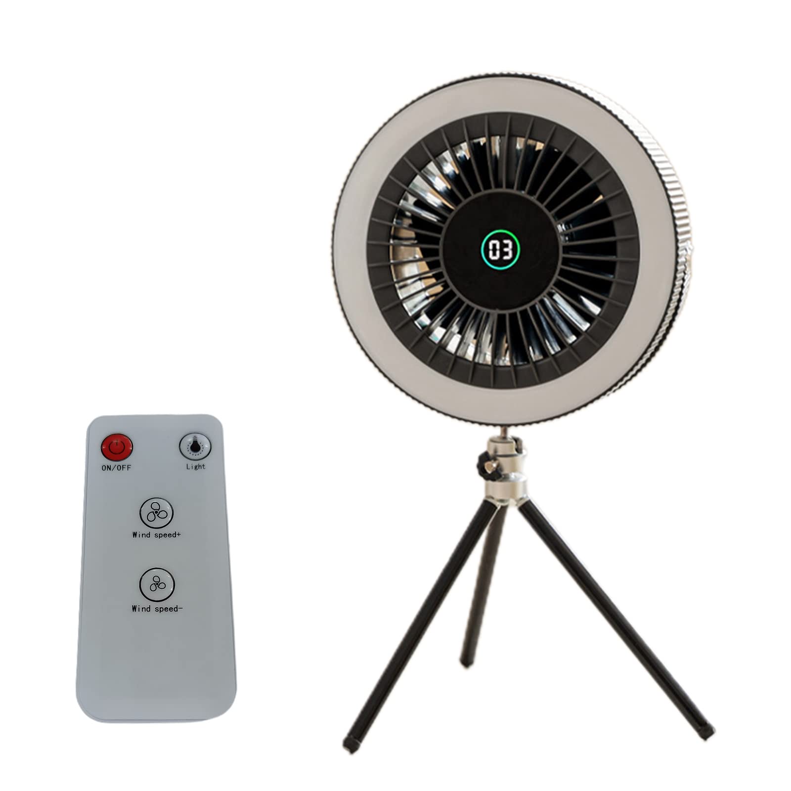 Ventilateur plafonnier à 3 vitesses rechargeable avec fonction veilleuse LED