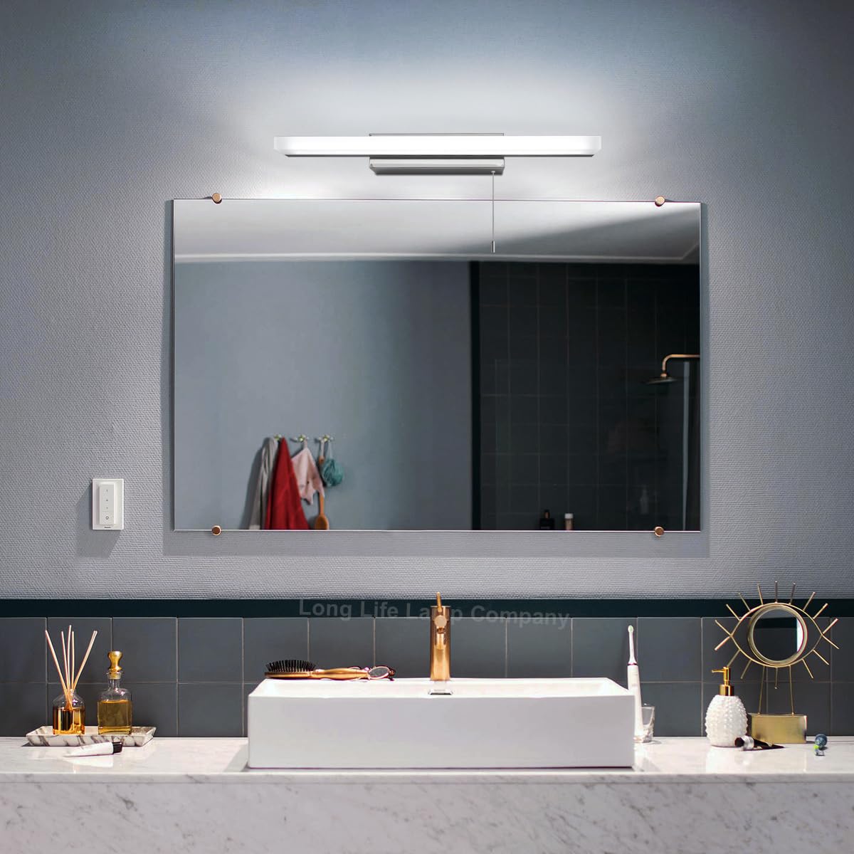 Long Life Lamp Company LED Bathroom Mirror Light Pull Cord Switch Cool White 9w 6500k Chrome ML15 - Image 2