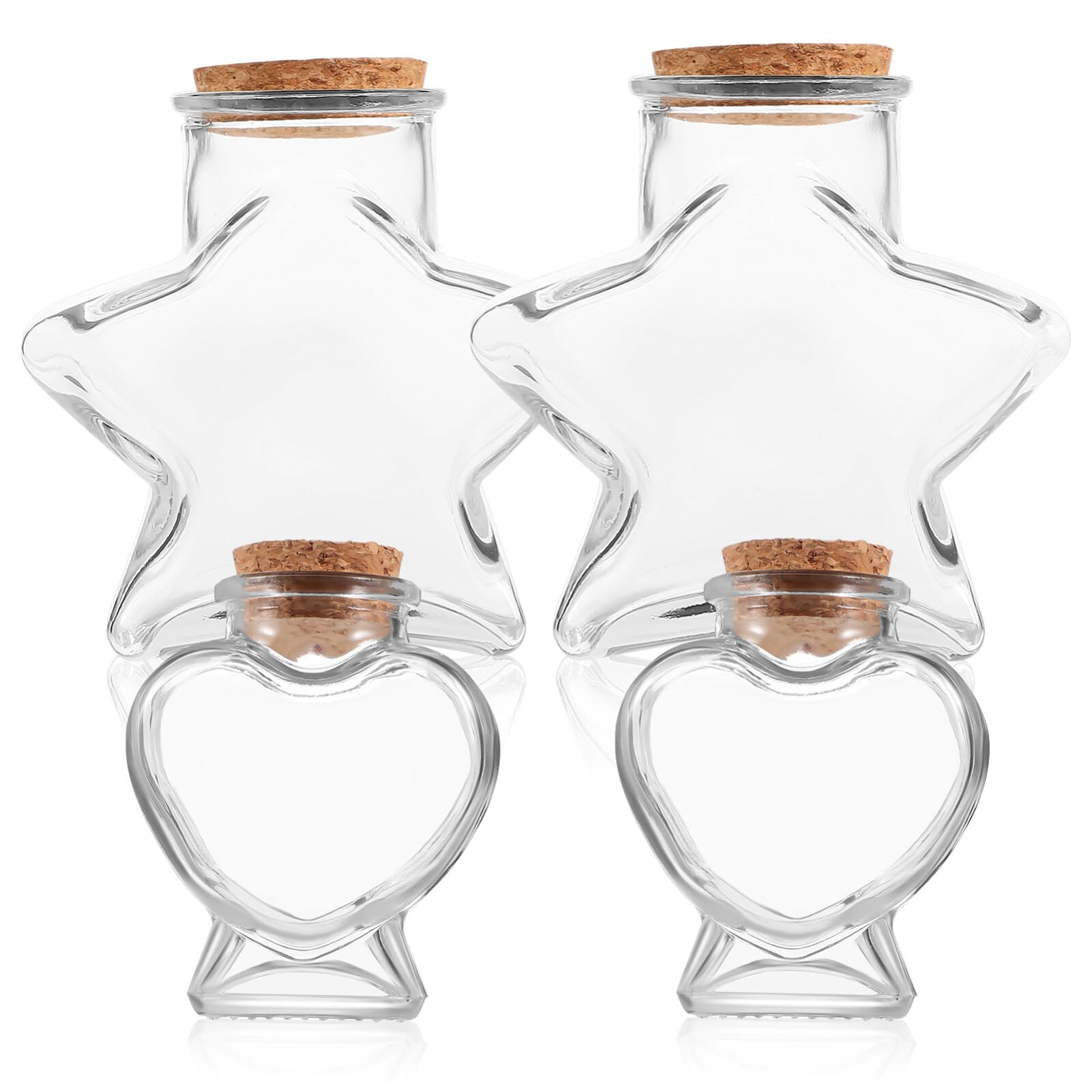 Luxshiny 4stücke Kleine Glasflaschen Mit Korkdeckel Herz Und Sternform Als Wunschflaschen Dekorative Behälter Oder Aufbewahrungsgläser Für Süßigkeiten Und Bastelprojekte
