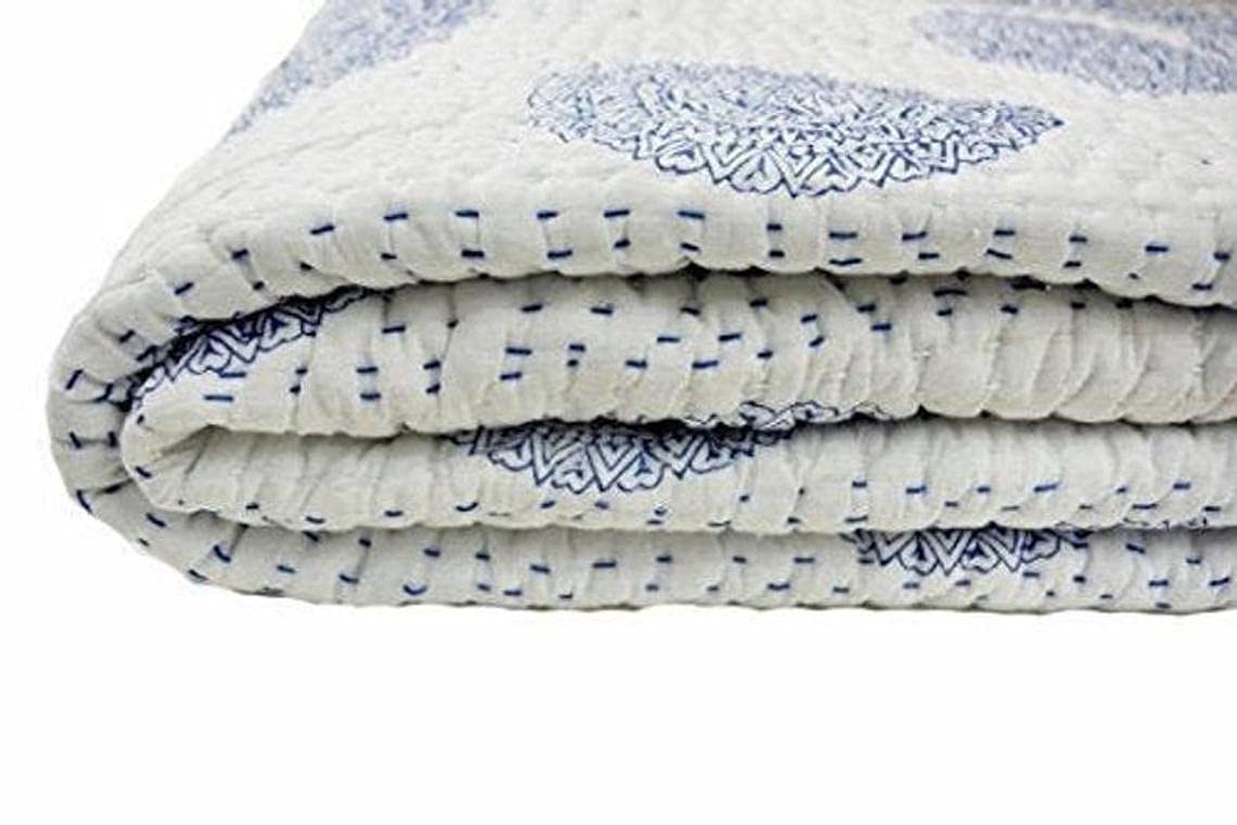 Amazon.com: Handblock King Size Kantha Quilt, Indian Kantha Quilt