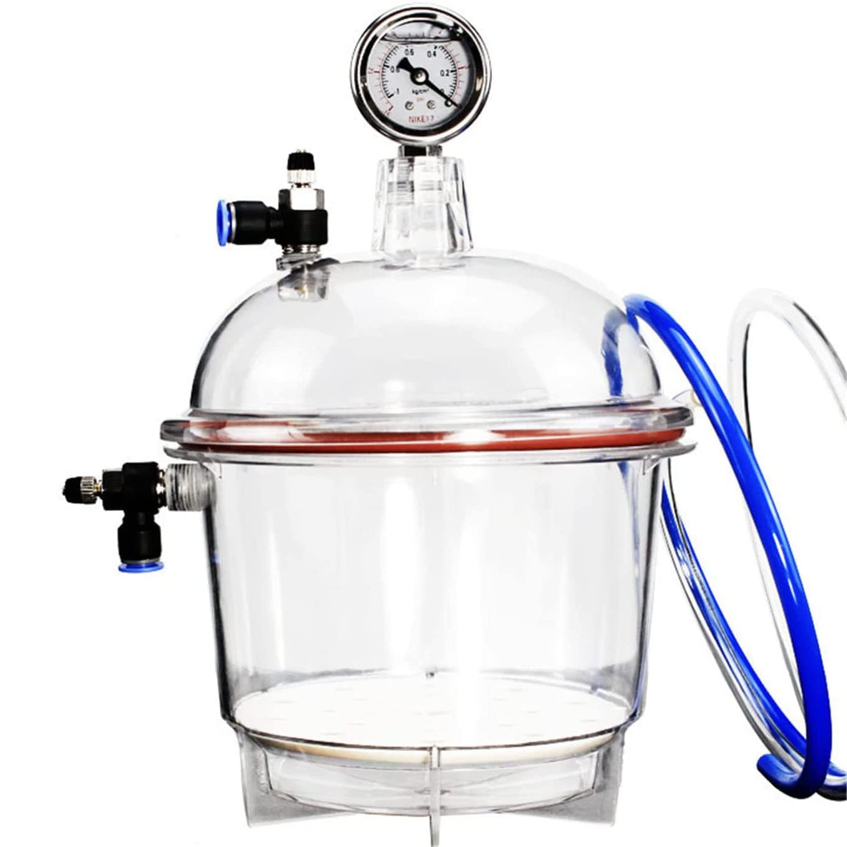 Vacuum Desiccator Jar 250mm Plastic Polycarbonate Vacuum Drying Vessel Double Valve with Pressure Gauge for Vacuum Drying and Storage