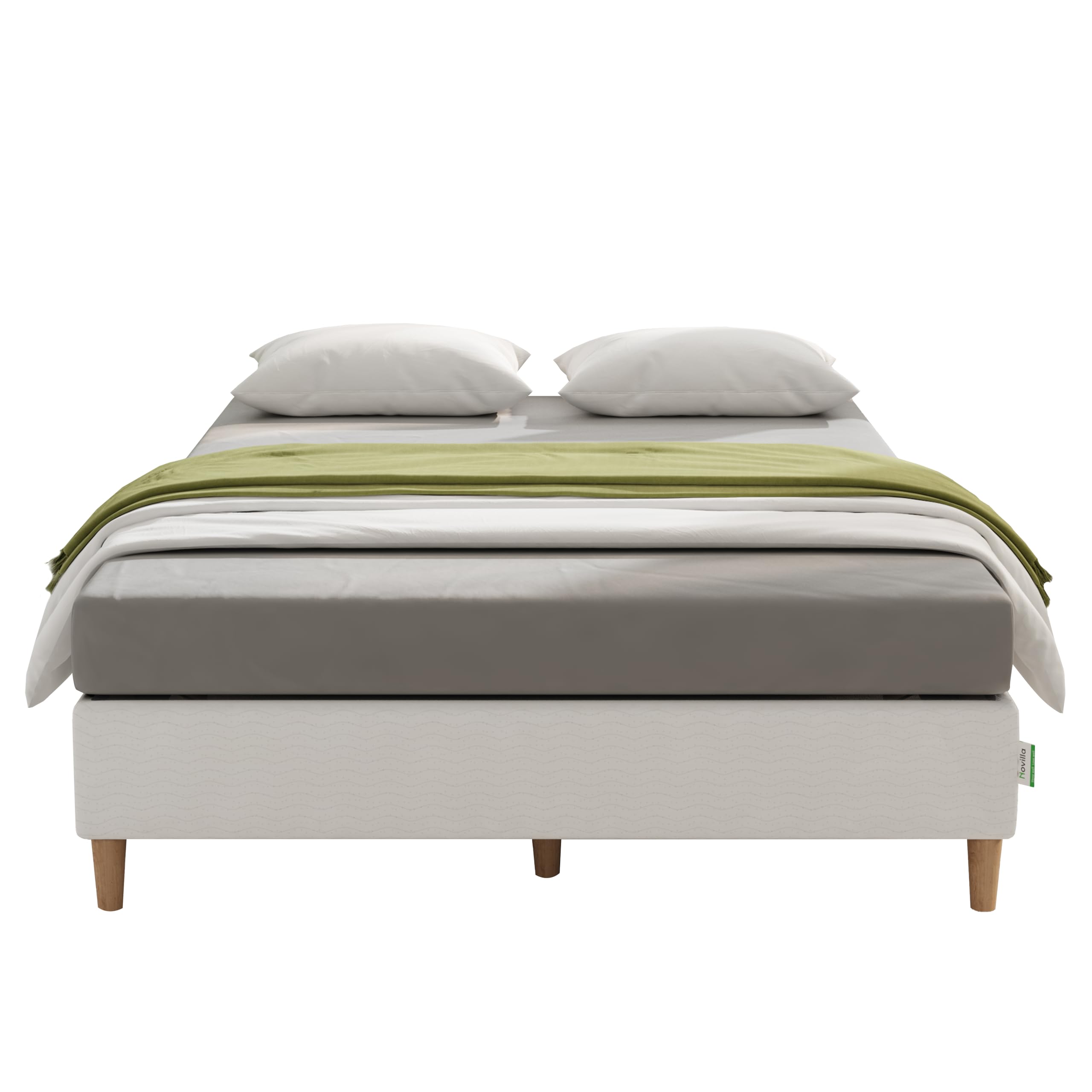 Novilla 35cm Double Metal Platform Bed Frame, 4FT6 Mattress Foundation With Fabric Cover, Metal Slat Support, Solid Wooden Support Legs, Easy Assembly, Bedroom Furniture, 135x190cm, Grey โ image 1
