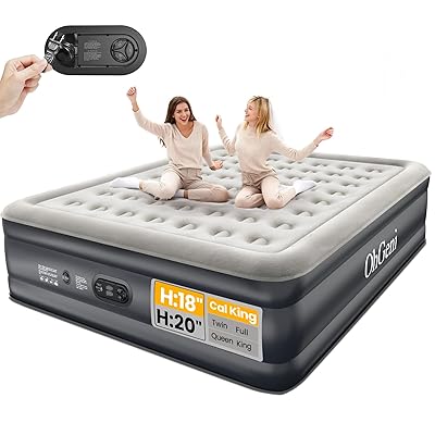 OhGeni Cal King Air Mattress with Built in Pump, 18" Tall Inflatable Blow Up Bed, Luxury Comfort for People(190CM Height), Keep Feet from Dangling, Foldable & Portable Colchon inflables, Black