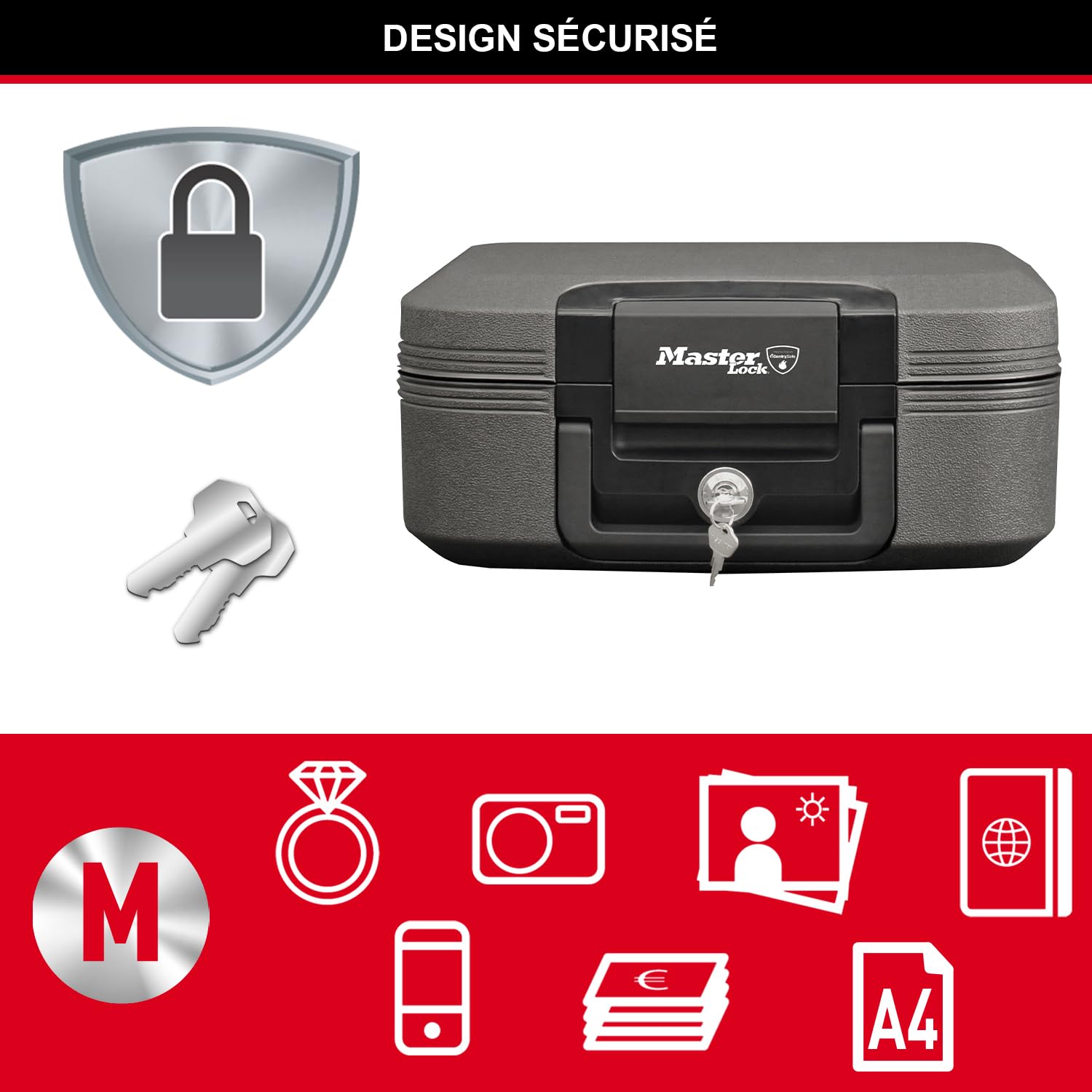 Master Lock Kasetka Ognioodporna, Czarny, 16,8 cm x 39,1 cm x 36,3 cm, 1 Sztuka
