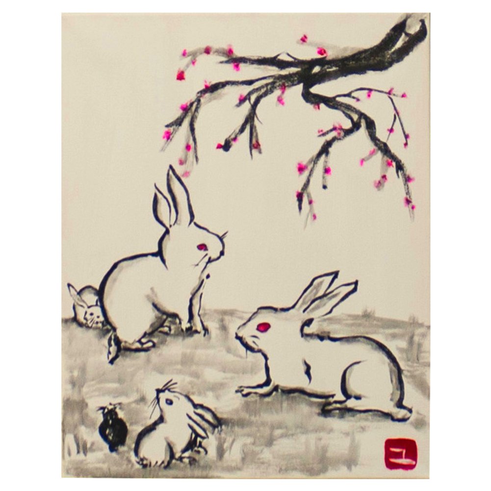 Rabbits and a Cherry Blossum Tree Mural Yuya Negishi YUYART - Vinyl Sticker