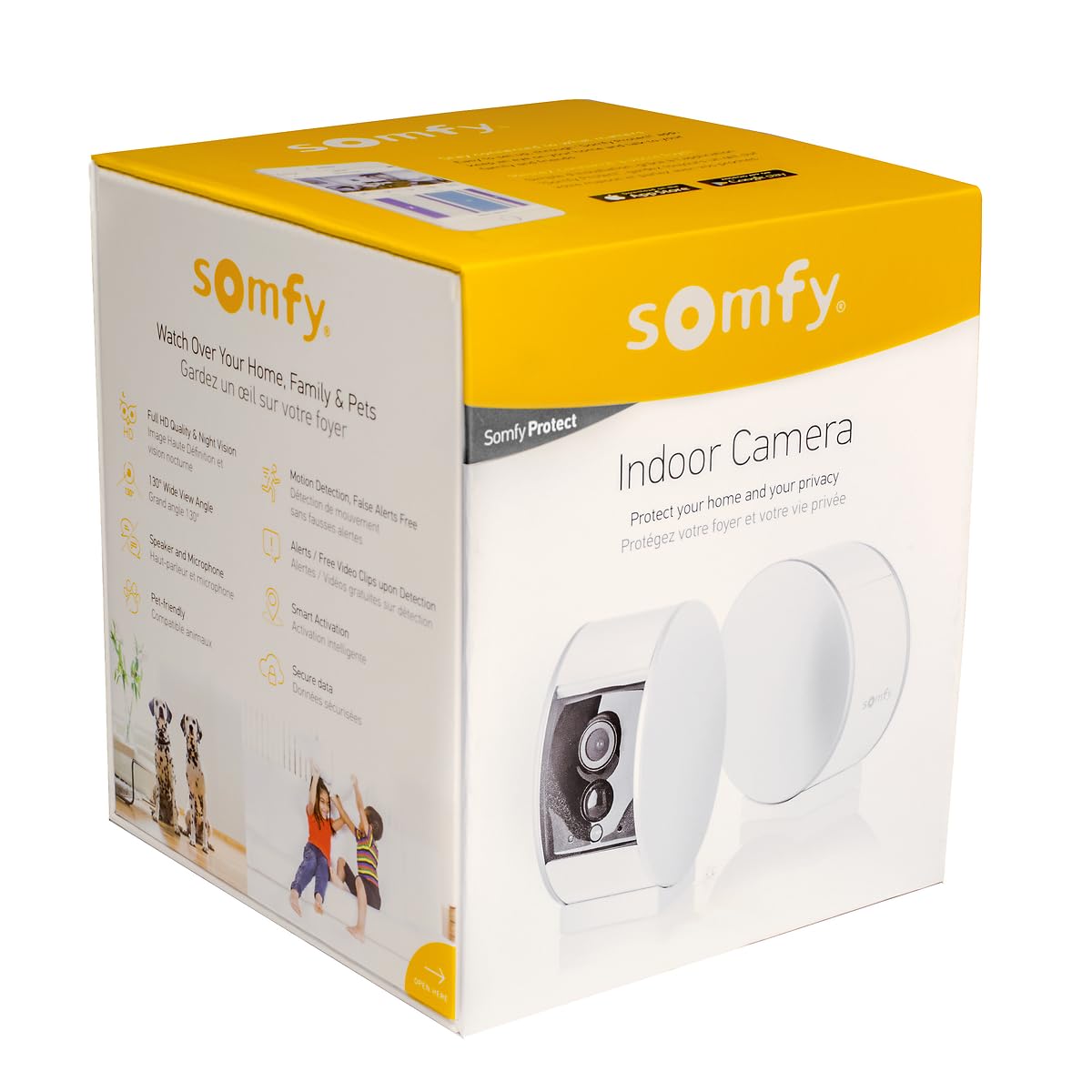 somfy 2401507 - Indoor Camera, Caméras avec volet motorisé, Compatible : Alexa, Google Home et Tahoma, Vision Nocturne, Détection de Mouvement, Grand Angle, Enregistrements vidéo, Haut-Parleur