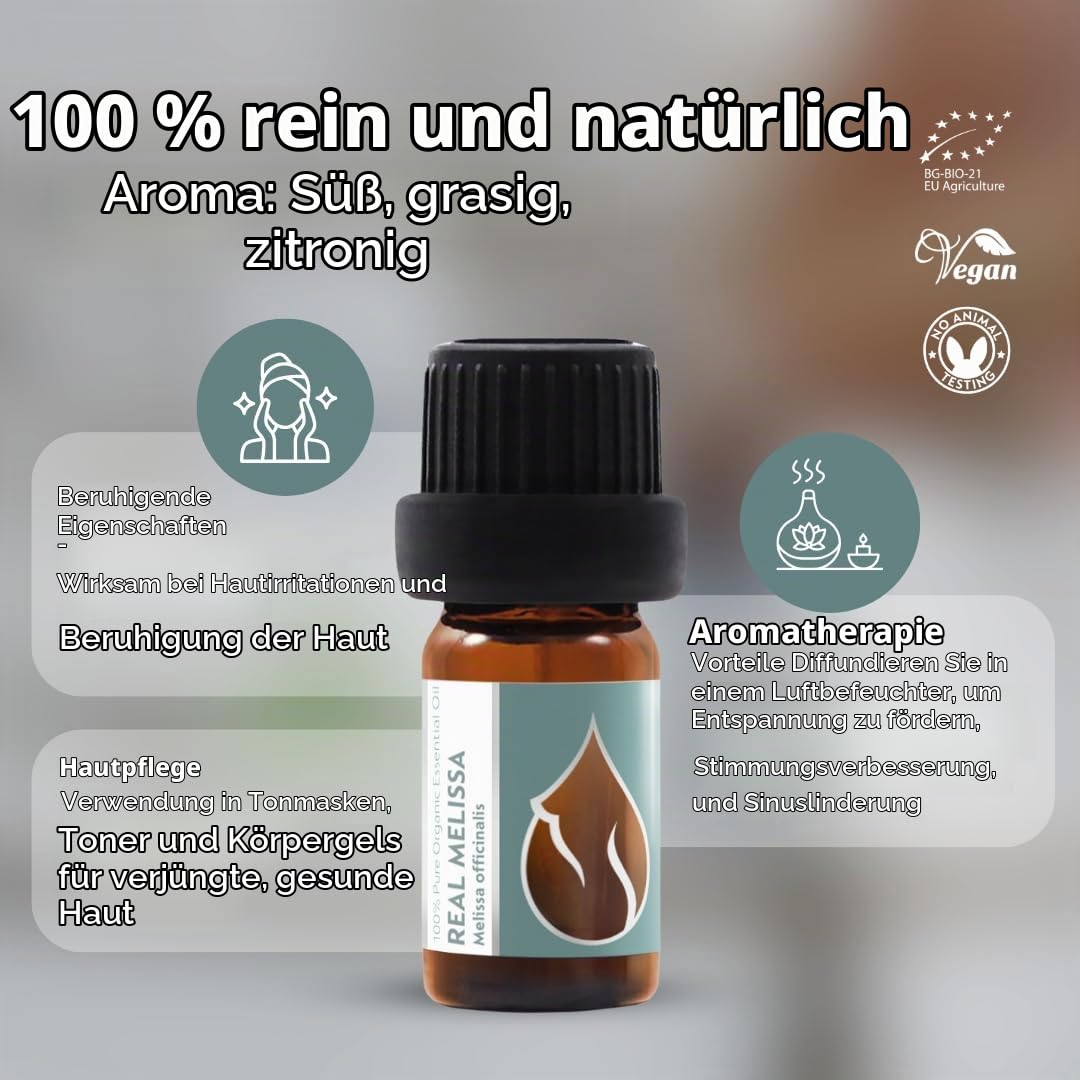 Essences Bulgaria BIO Zitronenmelisse Ätherisches Öl 10ml | Melissa officinalis | 100 % Naturrein | Unverdünnt | BIO-zertifiziert | Spitzenqualität aus Familienbetrieb | Ohne Gentechnik