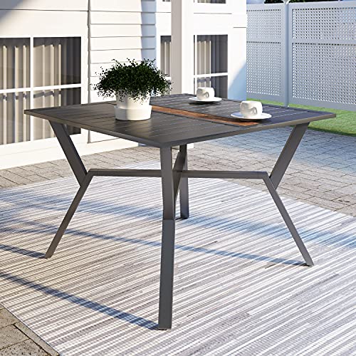 Image of LOKATSE HOME Patio Dining Metal Square Table Outdoor Furniture with 2.1 inch Umbrella Hole, Steel Legs, Grey