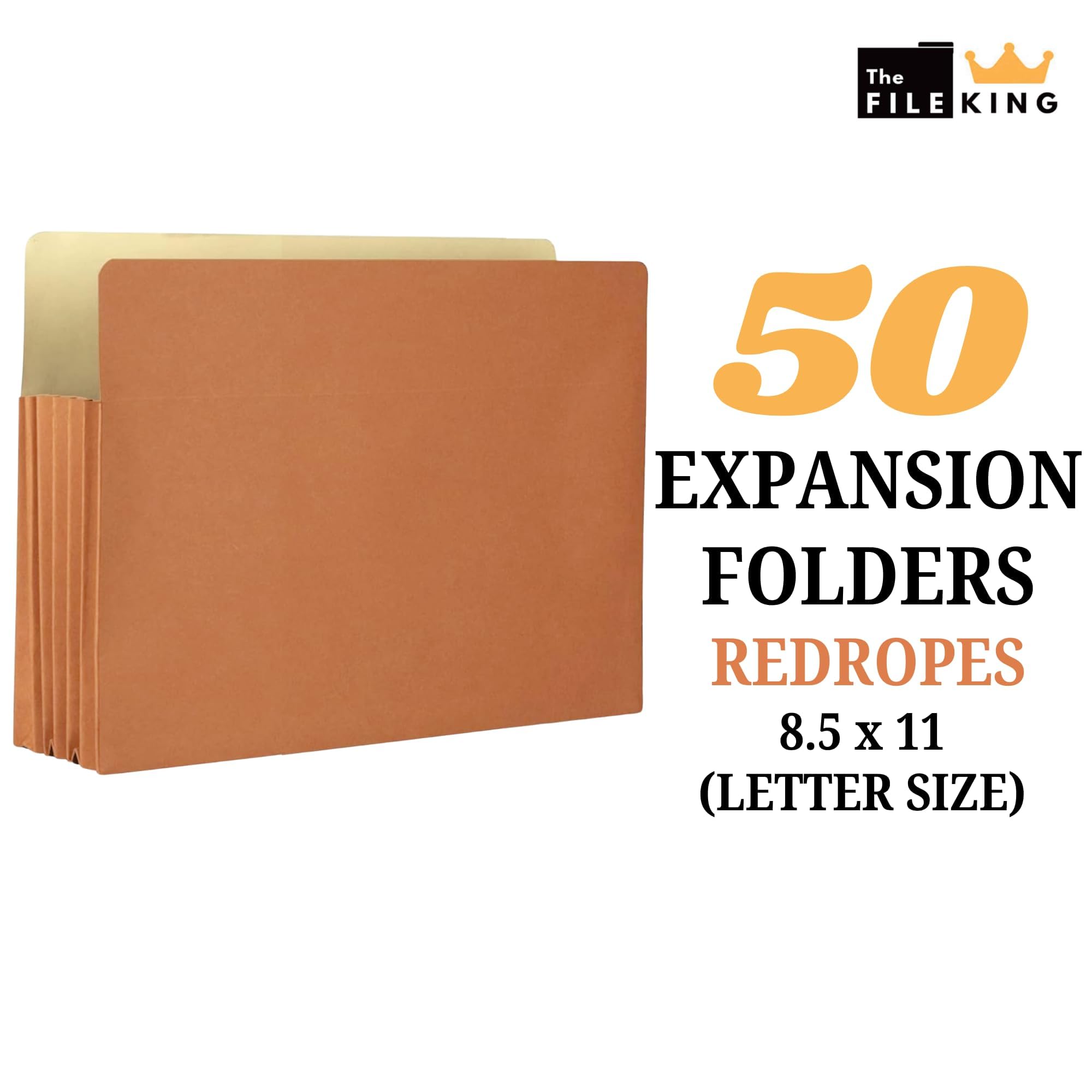 The File King Fächermappe für Akkordeons, Briefgröße, Box mit 50 RedRopes, 13,3 cm Erweiterung, zum Aufbewahren und Organisieren von Dokumenten, Aufzeichnungen an einem Ort, spart Zeit beim Suchen