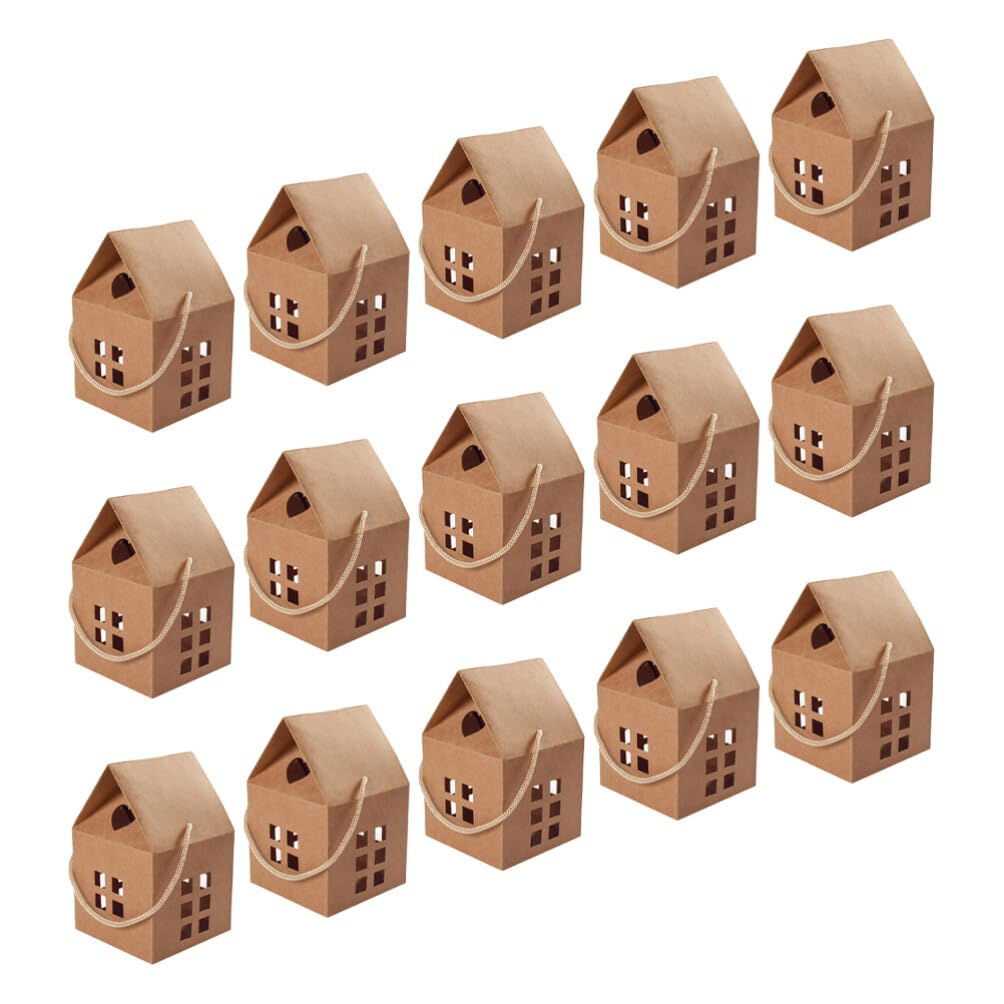Milisten 15Pcs House Shaped Candy Boxes, Christmas Boxes, House Shaped Cookie Biscuits Chocolate Treat Bags, Kraft Paper Boxes for Wedding Christmas Birthday Party Favor Holder