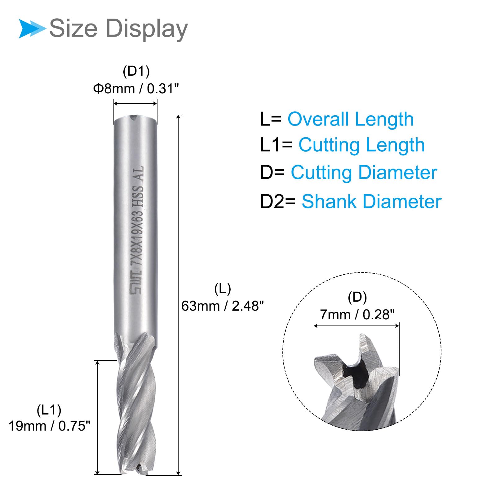 Amazon.co.jp: CoCud エンドミル 4枚刃 切削径7mm 切削長19mm 全長63 