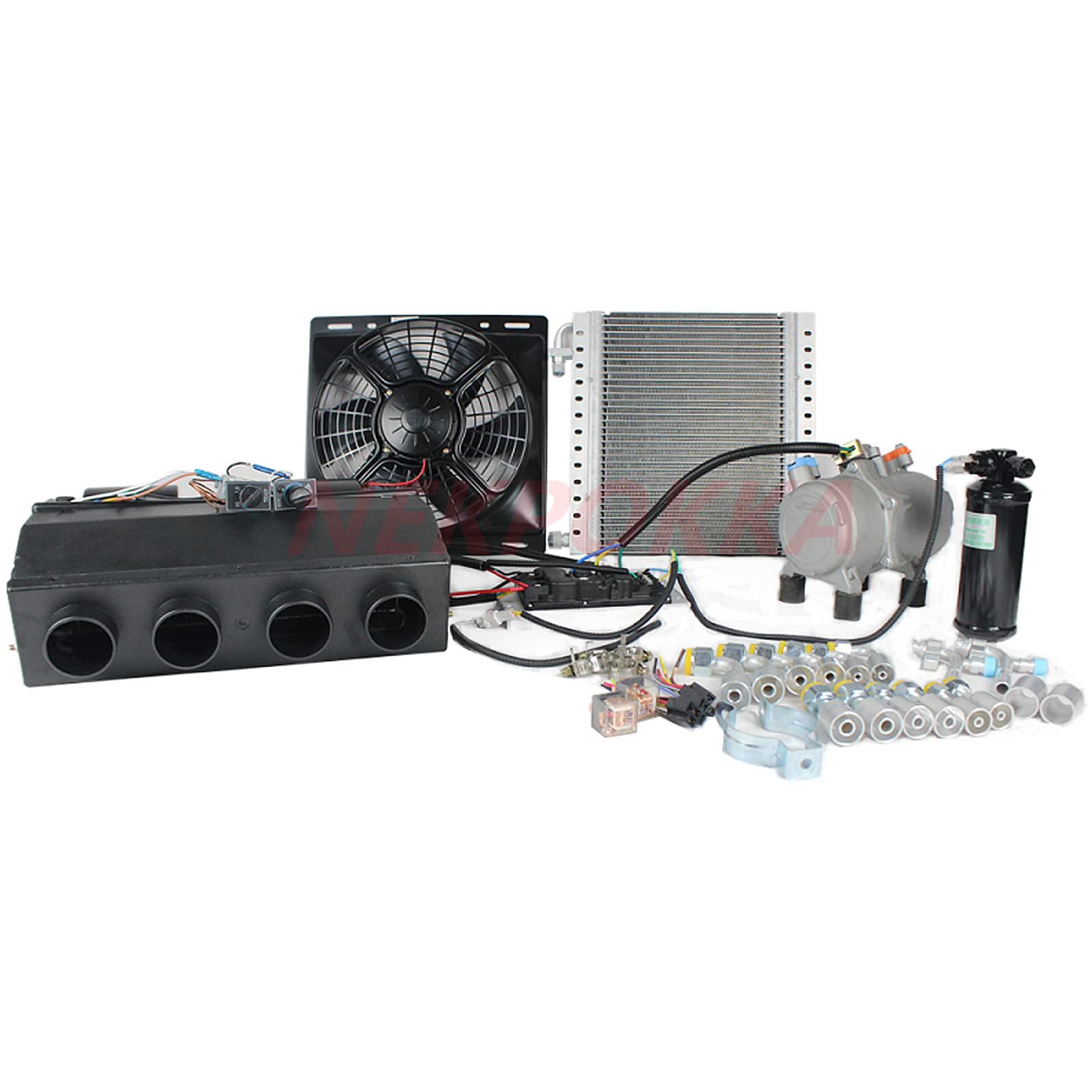 NEKPOKKA 12V Car Air Conditioning Electric Compressor Kit for Car, Truck, RV, Agricultural Vehicle, Pickup, Classic Car, etc. Car 12V Air Conditioning System