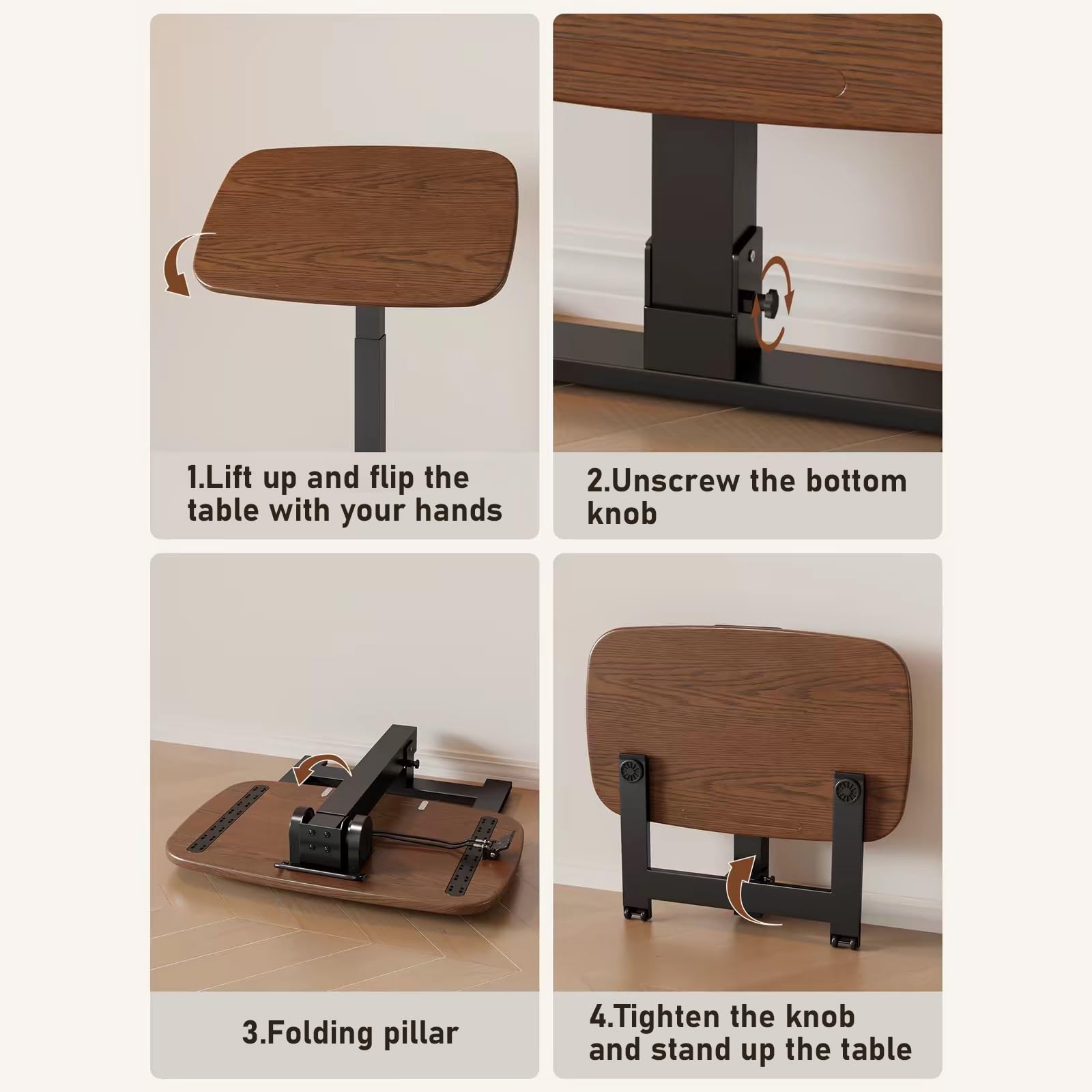 Mesa ajustable para cama con ruedas, carrito de escritorio para laptop