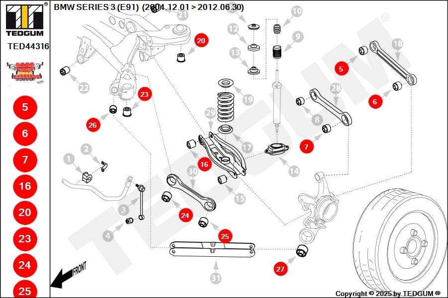 Suspensión de ruedas juego reparación TEDGUM TED44316 contra vibraciones en dirección 3