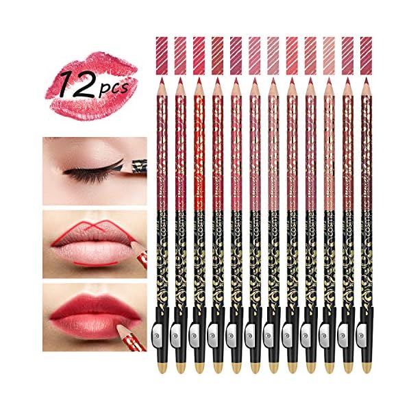 High-Pigmented-Lip-Liner-Set-Pack-of-12-Creamy-and-Smooth-2-in-1-Matte-Make-Up-Lip-Liners-Pencil-for-DailyTravelPartyWork-with-Eyeliner-Function-and-Sharpener High Pigmented Lip Liner Set - Pack of 12 Creamy and Smooth 2-in-1 Matte Make Up Lip Liners Pencil for Daily/Travel/Party/Work, with Eyeliner Function and Sharpener