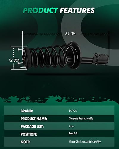 Miniatura 4 de SCITOO Conjunto completo de muelles helicoidales de puntal trasero para 172310 172309 se adapta a 2008 2009 2010 2011 2012 para Toyota Avalon,