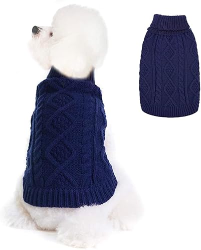 Suéter para perro, abrigo clásico de punto trenzado de cuello alto, ropa cálida de invierno para mascotas, perros, gatos, cachorros, gatitos en