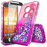 Moto E5 Play Case, Moto E5 Cruise/Motorola Moto E Play 5th Gen w/[Full Cover Tempered Glass Screen Protector], NageBee Glitter Liquid Quicksand Waterfall Sparkle Diamond Cute Case -Pink/Purple