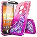 Moto E5 Play Case, Moto E5 Cruise/Motorola Moto E Play 5th Gen w/[Full Cover Tempered Glass Screen Protector], NageBee Glitter Liquid Quicksand Waterfall Sparkle Diamond Cute Case -Pink/Purple