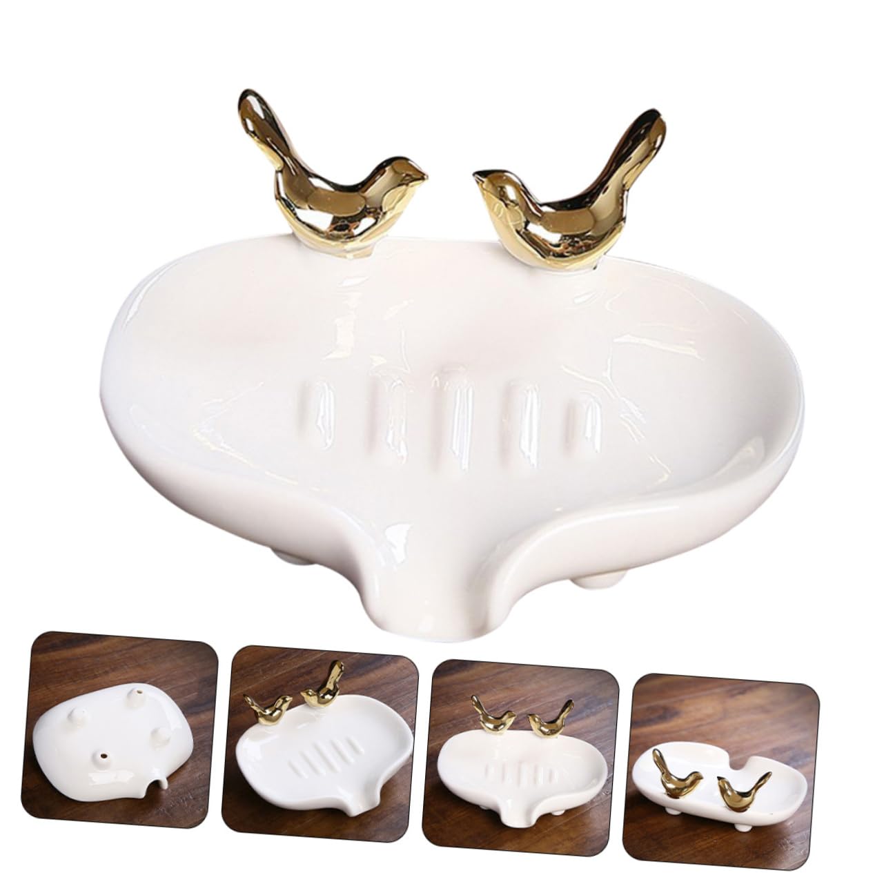WOONEKY 1pieza Jabonera De Cerámica Elegante para Baño Soporte De Jabón Drenaje Natural Diseño Moderno Necesidad De Taladro