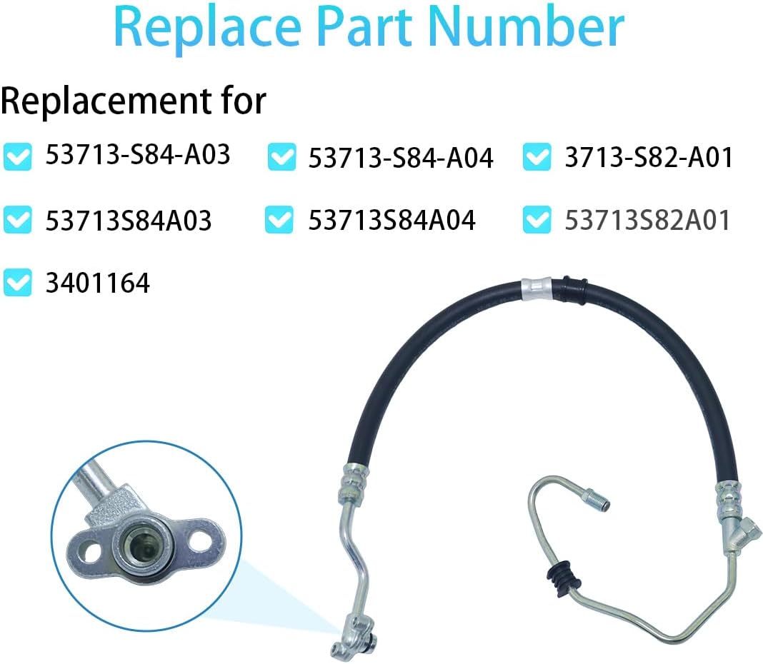Power Steering Pressure Hose Compatible with Honda Accord 1998 1999 2000 2001 2002 2.3L L4 Power Steering Pressure Line Hose Assembly Replacement for 53713-S84-A03 53713S84A04 53713S82A01 3401164