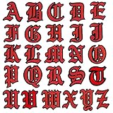 Red Gothic Iron on Old English Letter Patches A-Z 2' Embroidered Heat Transfer/Sew on Varsity Initial Vintage Alphabet Felt Letters Monogram Custom Name Patch for Clothing Letterman Jacket