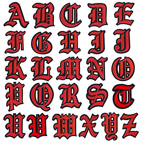 Red Gothic Iron on Old English Letter Patches A-Z 2