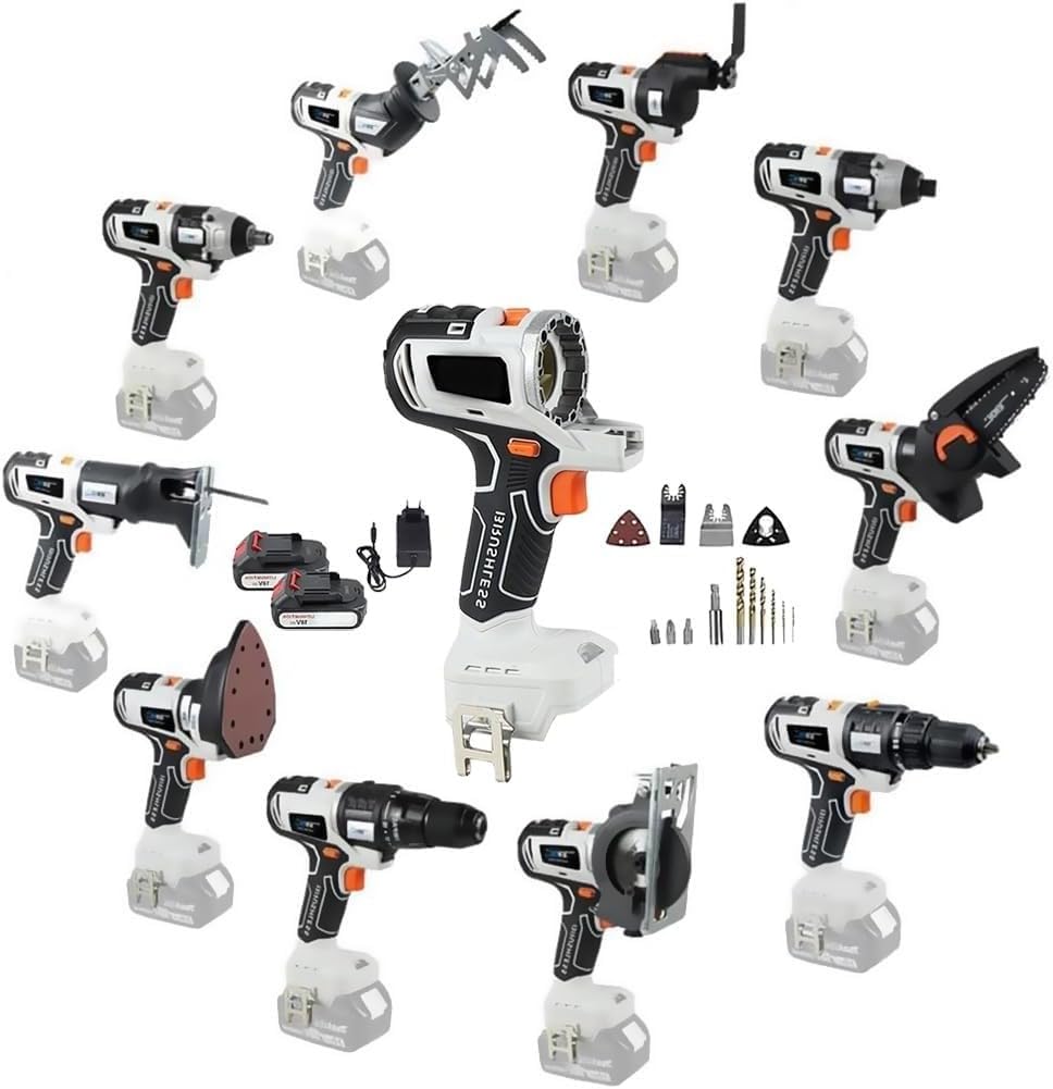Kit combinato di elettroutensili senza fili, set di utensili multifunzione 10 in 1 per la lavorazione del legno, kit combinato di elettroutensili brushless per progetti fai da te, set di utensili