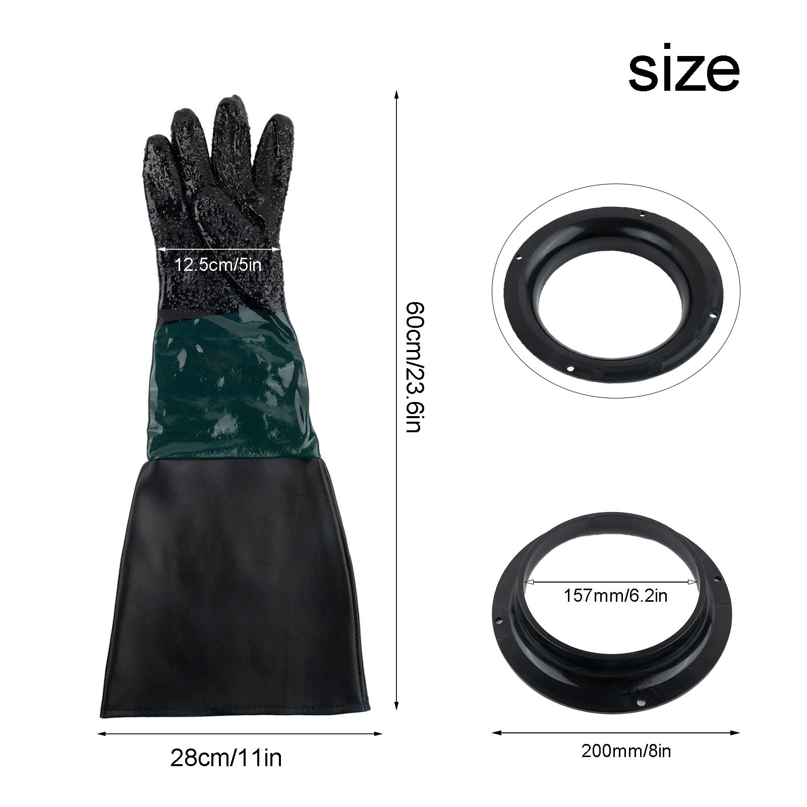 ZYWUOY 1 paire de gants de sablage, 60 x 20 cm, gants de travail pour sablage, armoire de sablage avec supports de gants, pinces en PVC