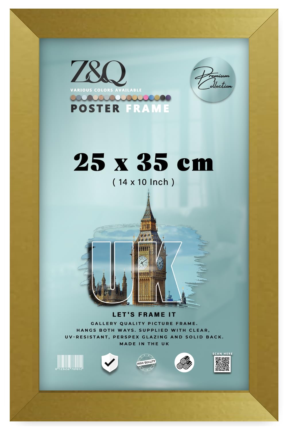 Z&Q - Strong MDF Wood (25 x 35 CM) Poster/Picture Frame | Home Décor 14 x 10 Inch Wall Gallery and Art [ Gold ]