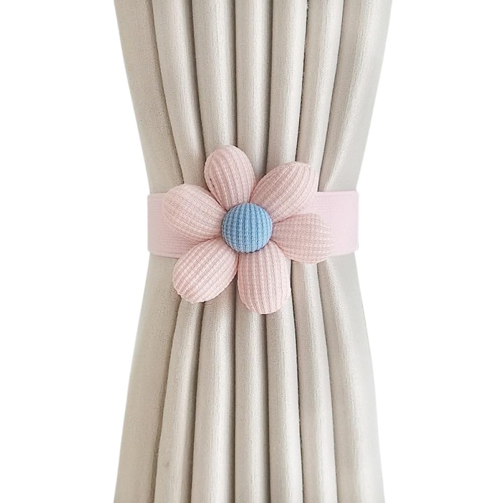 Vakorise Roze Curtain Ties, 2 Pack Flower Elastic Band Tie Backs For Drapes Multicolor Curtain Holdbacks