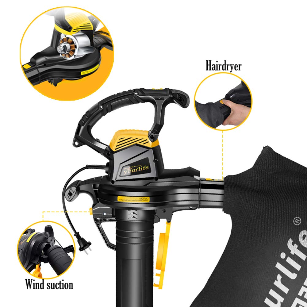 Soplador eléctrico Potente de Hojas/Aspirador/Trituradora con Ruedas, relación de trituración 16:1, 3800W/6-velocidad Ajustable, Bolsa de Recogida de 40L