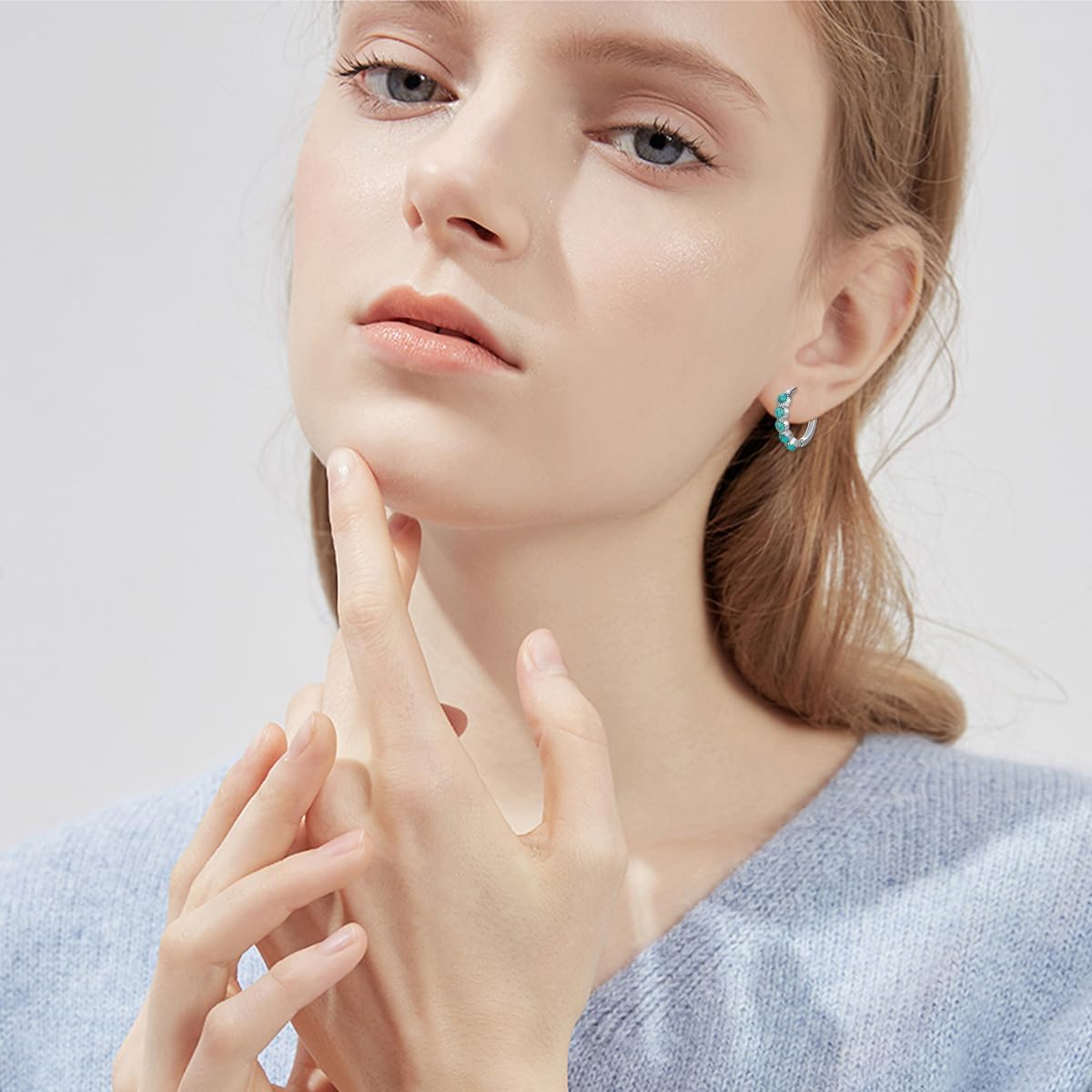 Natural Turquoise Hoop Earrings for Women 925 Sterling Silver Round Genuine Turquoise Hoop Earrings Western Boho Beach Simple Jewelry Gifts - Image 6