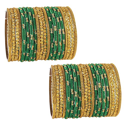 Image of NMII Acrylic (Plastic) With Silk Thread & Beads Studded Worked Glossy Finished Kada Set For Women and Girls