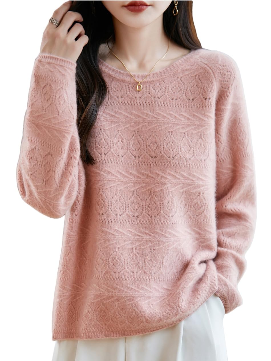Maglione Donna Maglioni da Donna in Lana Merino Lavorati all'Uncinetto E Traforati Pullover A Maniche Lunghe Scollo Rotondo Tunica Maglione in Cashmere Moda Leggeri per Uscire