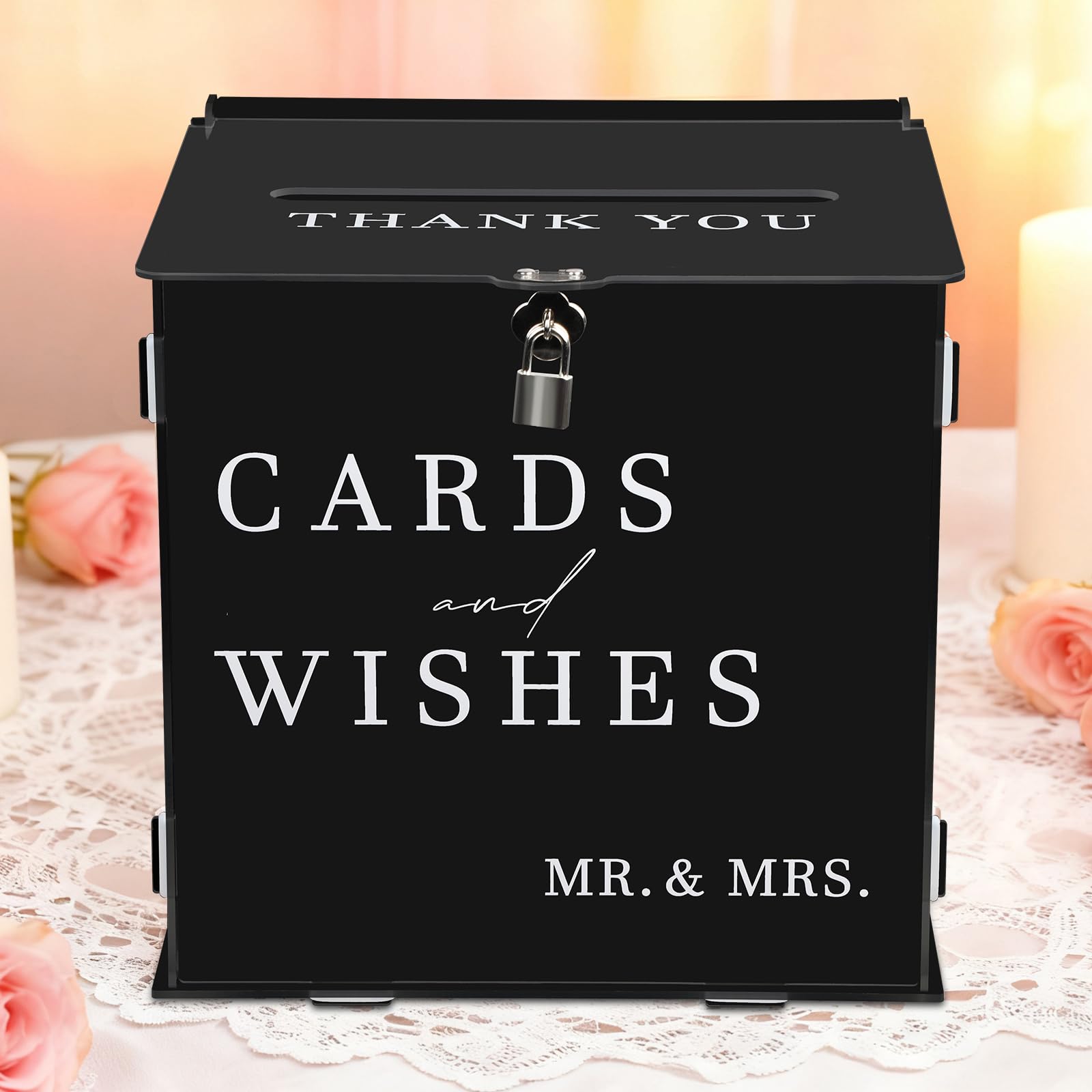 Acryl Hochzeit Kartenbox,Hochzeitskarten Box mit Schloss und Schlitz,Geldbox Briefkasten Kartenkiste Karten Boxen,DIY Geschenkkartenboxen für Hochzeit Geburtstag Jubiläum Baby Shower (Schwarz)